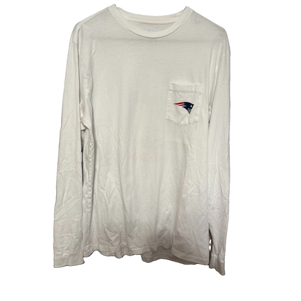 Vineyard Vines Men's White New England Patriots Long Sleeve Tee Size M